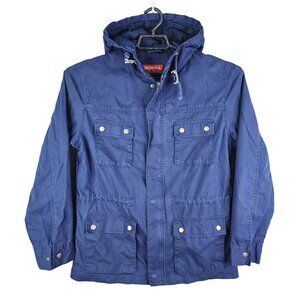 Womens Blue Merona Hooded Jacket Coat Full Zip Long Sleeve Lightweight Size M